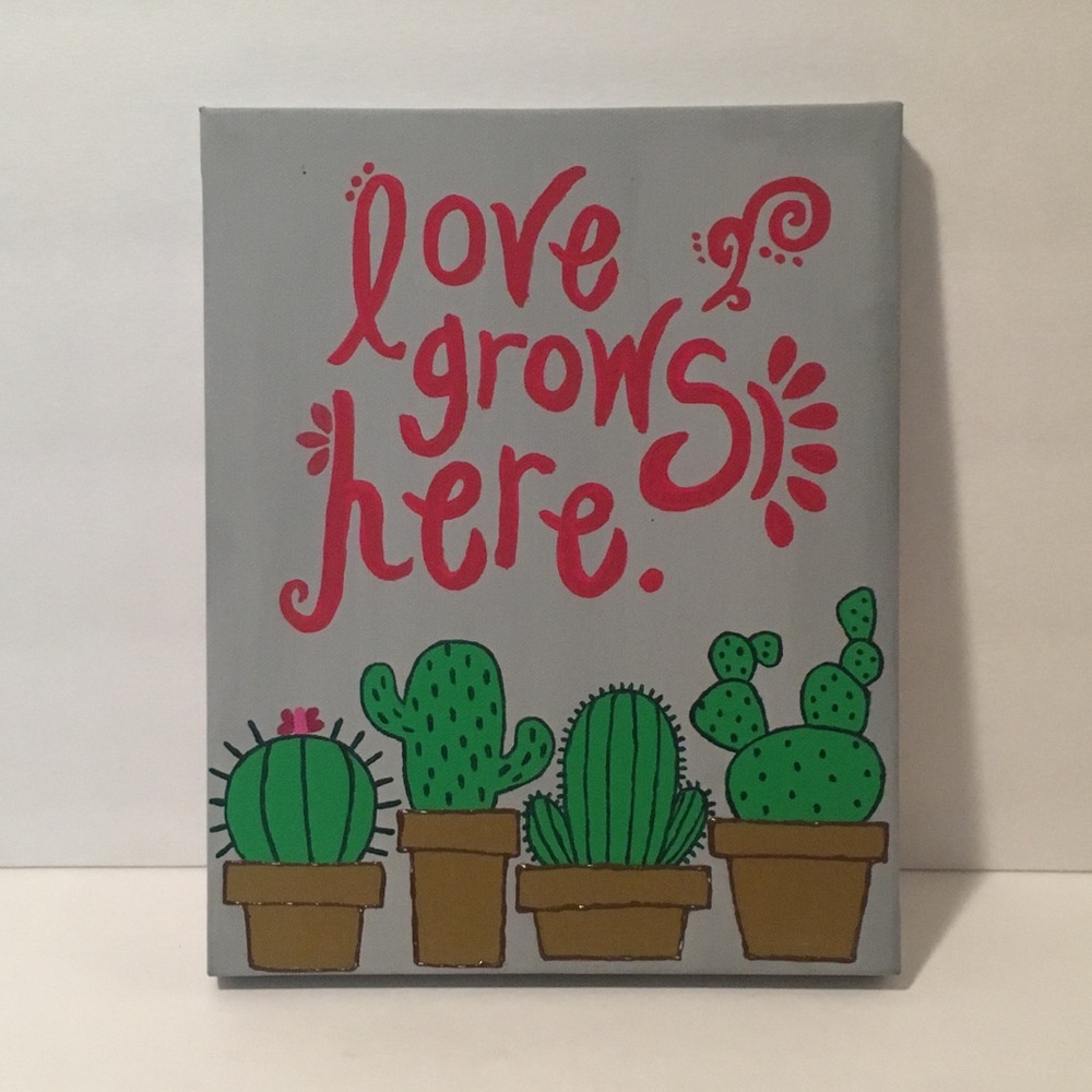 Love Grows Here Cactus Canvas